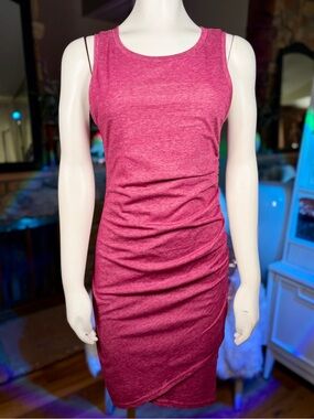 Leith Heather Pink Cotton/Poly Sleeveless Ruched Bodycon Tank Dress, Sz M